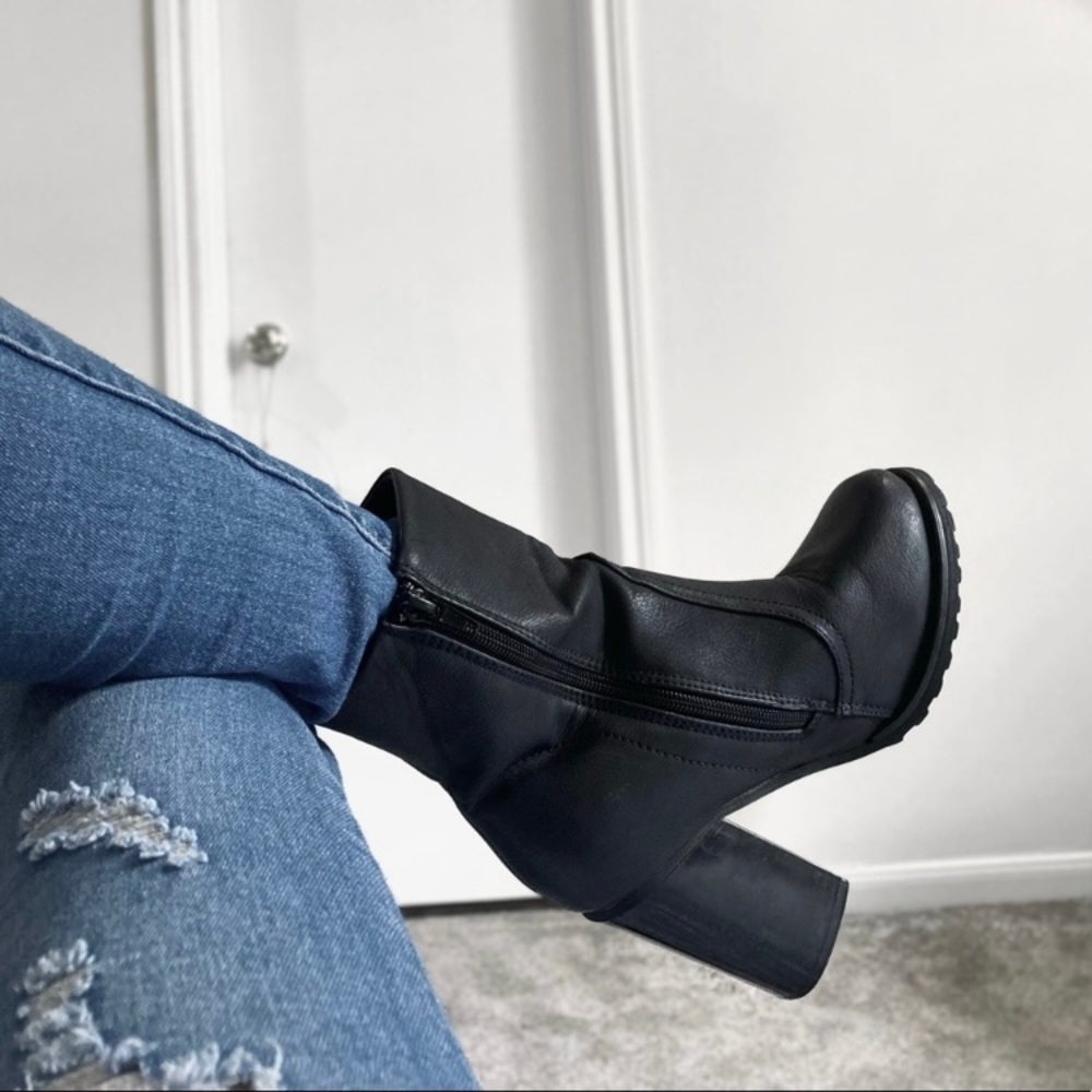 Black Thick Heel Booties